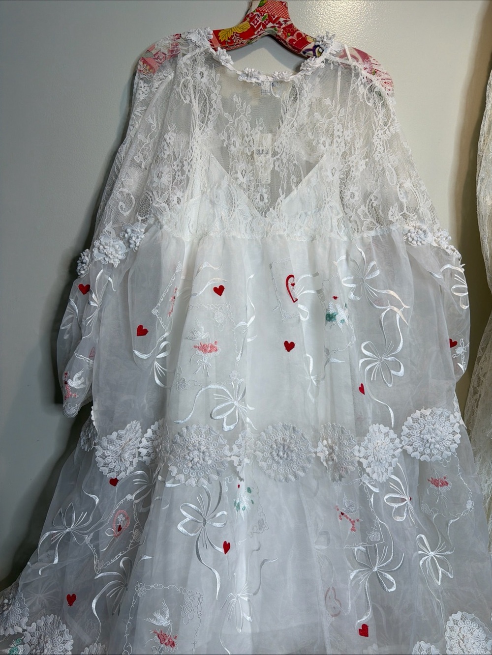 Maeve Sheer 3D Floral Long-Sleeve V-Neck Embroidered Hearts Dove Maxi Dress XL - Picture 11 of 11
